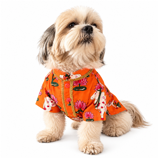 Pichwai Festive Kurta For Dogs  – Orange