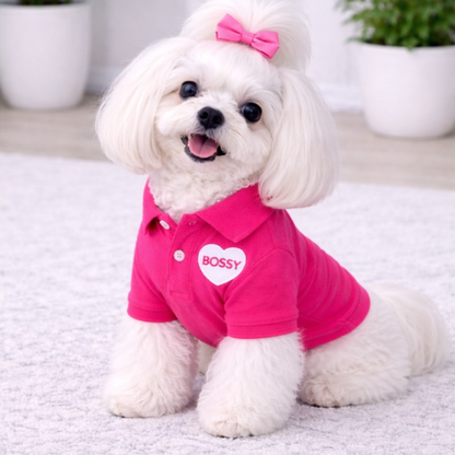 Dog Polo T-Shirt – Bossy (Pink)