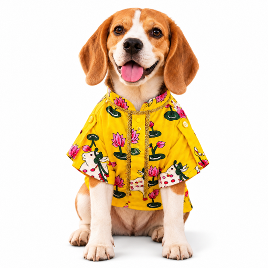 Pichwai Festive Kurta For Dogs  – Yellow