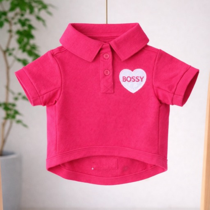 Dog Polo T-Shirt – Bossy (Pink)