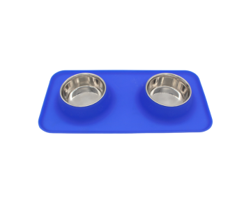 TPC Double Silicone Blue Bowl for Dogs & Cats