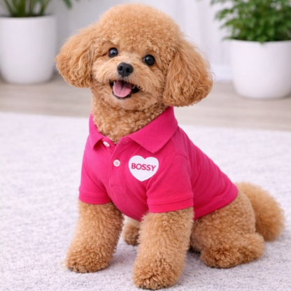 Dog Polo T-Shirt – Bossy (Pink)